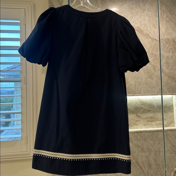 Avara pinch Roxanne, navy mini dress puff sleeve size Small EUC - Picture 7 of 7